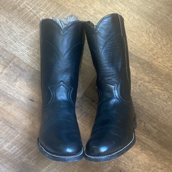 Justin Boots Women’s Round Toe Stampede 10” Shaft Black Leather Cowgirl Boots - Picture 13 of 17